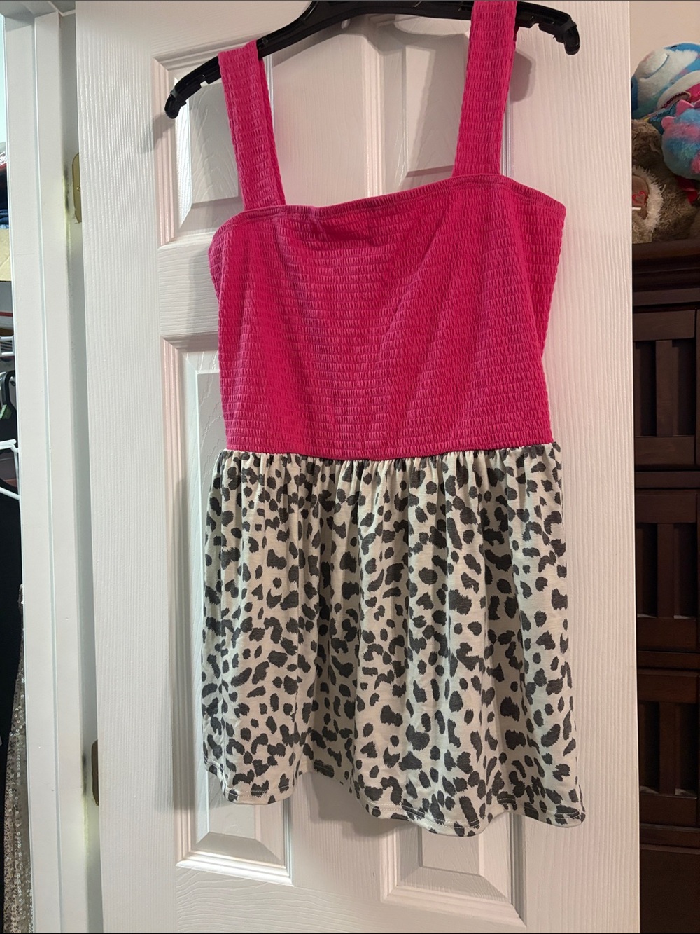 HEIMISH USA Fuchsia Smocked Tank with Black & White Leopard Skirt